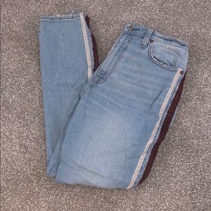 high rise side striped light washed jeans